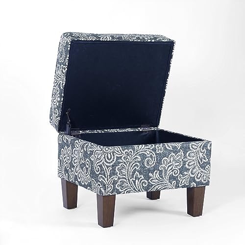 HomePop 22" Modern Rectangular Storage Ottoman - Blue Denim Jacobean Print - color: Blue Denim Jacobean Print
