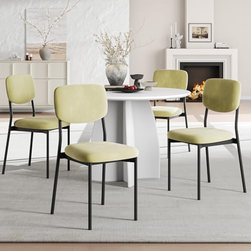 Einhomn Upholstered Dining Chairs Set, Modern Stackable Dining Room Chairs with Soft Velvet Backrest, Kitchen Chairs with Sturdy Metal Legs for Living Room, Restaurant, Set of 2,Light Green - color: Light Green