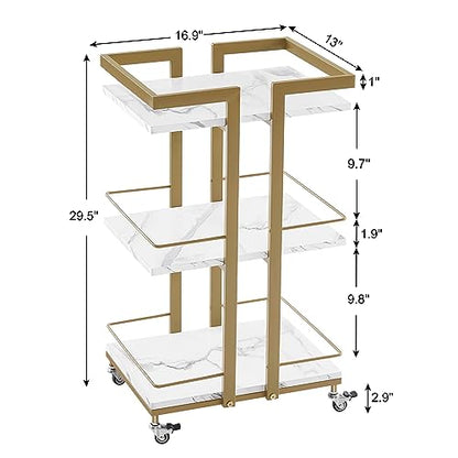 BarberPub Salon Trolley Cart on Wheels, 3-Tier Metal Utility Cart 2033 - color: White