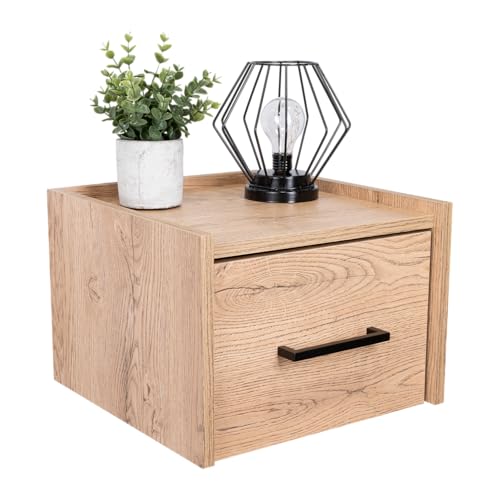 Tuhome Boa Floating Nightstand, Wall-Mounted Bedside Table with 1 Drawer, 13.8" W x 9.8" H Engineered Wood Small Night Stand for Bedroom, White - color: Macadamia