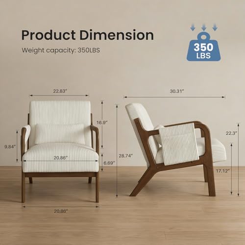 DUMOS Accent Chairs Set of 2, 17'' Seat Height Armchair with Side Pocket | Upholstered Small Side Chair with Lumbar Pillow and Wood Frame for Living Room, Bedroom, Reading Nook, Easy Assembly, Beige - color: Beige, size: 2 PC