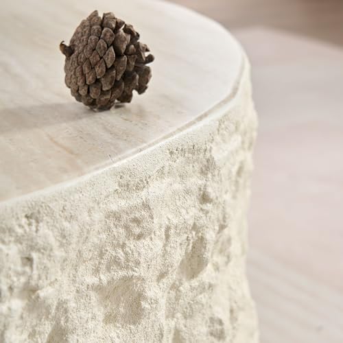 RoundCoffee Table, Modern Drum Design, Circle Fiberglass Coffee Table, End Table for Living Room, Apartment, No Assembly Required (35.43'' Cement Stone Pattern) - color: 35.43'' Cement Stone Pattern