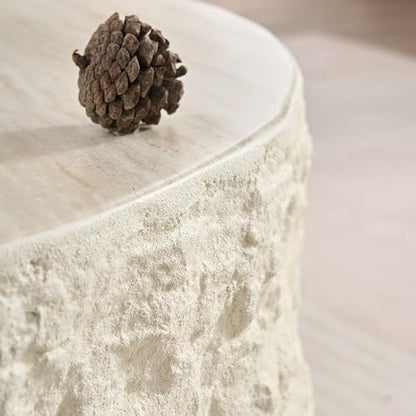 RoundCoffee Table, Modern Drum Design, Circle Fiberglass Coffee Table, End Table for Living Room, Apartment, No Assembly Required (35.43'' Cement Stone Pattern) - color: 35.43'' Cement Stone Pattern