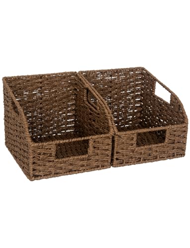StorageWorks Wicker Baskets for Organizing,Brown Baskets for Storage,2-Pack | Round Paper Rope Pantry Organizers and Storage,Handwoven Wicker Storage Baskets for Shelves,Brown Baskets,Brown Wicker Basket - color: Dark Brown(Paper Rope), size: 2x 8½"L x 10