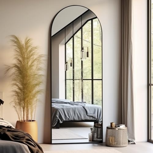 Arched Floor Mirror, 58"18" Full Length Mirror with Stand, Freestanding, Aluminum Frame - Black - color: Black, size: 59"L x 18"W