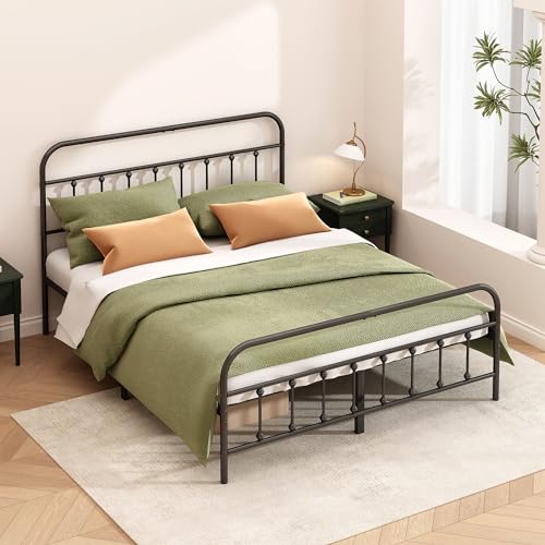 Kujielan Metal Bed Frame Full Size,Easy to Assemble,Black | Structurally Stable, Heavy Duty Steel Slat Supported, No Box Spring Needed, Easy Removal and Transport - size: Full