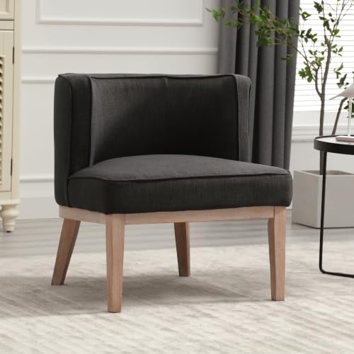 Modern Barrel Accent Chair，Mid Century Armless Side Chair Linen Fabric Upholstered Comfy Reading Chair with Solid Wooden Frame for Living Room/Bedroom, Black - color: Black, size: 1PC