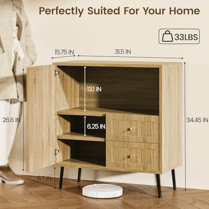 Wood Sideboard Cabinet - Side Board Buffet Cabinet with Storage, Accent Slim Credenza with Drawers and Door, Small Modern Coffee Bar Table for Kitchen, Dining Room, Entryway, Living Room - color: Natural