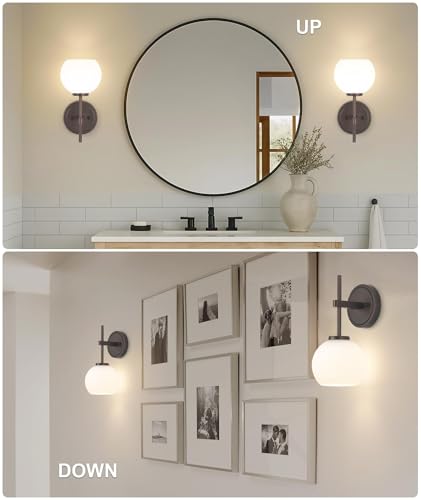 Oil Rubbed Bronze Wireless Rechargeable Wall Sconces Set of 2, Battery Operated Wall Lights with Remote Control, LED Dimmable Wall Lamp with Opal White Glass Shade, 12 Colors RGB & 3 CCT Bulb - color: Oil Rubbed Bronze & Opal Glass, size: Battery 12 Inch