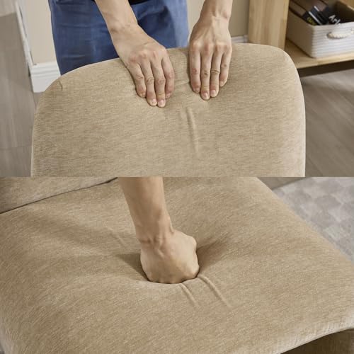 Hyfirm Accent Chair with Matching Side Table, Sculptural Design, Khaki | Sculptural armless reading chair with matching upholstered side table for living rooms, bedrooms, and reading nooks - color: Kakhi Chenille
