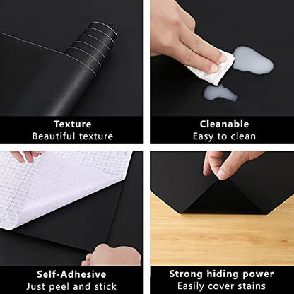 Arthome 11.8''x100'' Black Contact Paper, Self Adhesive Wallpaper Waterproof Gloss PVC Vinyl, Oil Proof,Black Wallpaper, Vinyl Paper for Furniture Cover Surface,Countertop,Kitchen,Shelf Liner - color: Black Matte, size: 11.8" x 100"