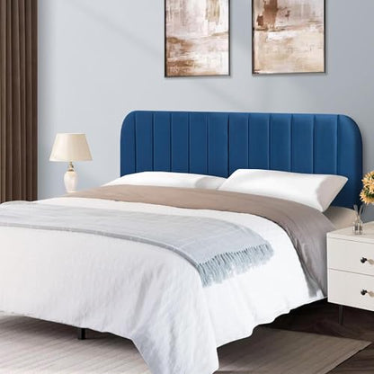 Queen Headboard Only - Upholstered Headboard for Bed, Easy Assembly, Velvet Covered Sponge, Place Between Bed & Wall, Adjustable Metal Legs with Non-Slip Pads, Blue - color: Blue, size: Queen