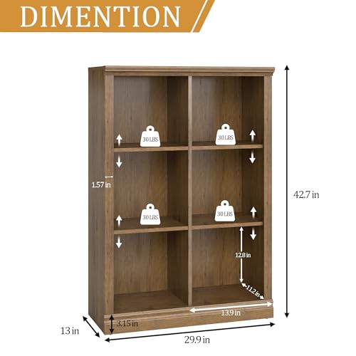 blini 6-Cube Storage Organizer, Vintage Oak Wood Bookshelf with Open Shelf, Modern Bookcase for Bedroom, Living Room, Office & Entryway - color: Vintage Oak, size: 6-Cube