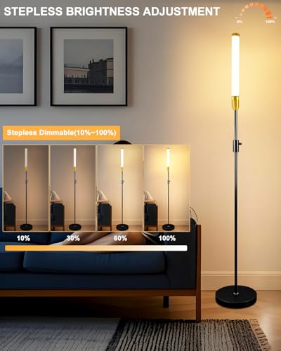 Lightdot 68IN LED Floor Lamps for Living Room, Stepless Dimmable(10-100% Brightness) Modern Standing Tall Lamp with Milky White Cylindrical LampHead,Mid Century Industrial Floor Lamp for Bedroom-Black - color: Tube-Black