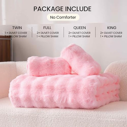 Fluffy Pink Duvet Cover Twin Set, Soft Shaggy Plush Rabbit Bedding Set 2 Pieces (1 Fuzzy Comforter Cover + 1 Faux Fur Pillow Cases) Bed Set, Zipper Closure（Pink, Twin） - color: Pink, size: Twin