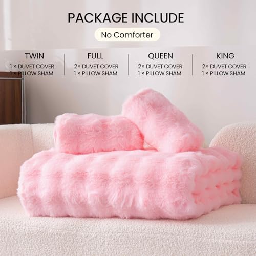 Fluffy Pink Duvet Cover Full Set, Soft Shaggy Plush Rabbit Bedding Set 3 Pieces (1 Fuzzy Comforter Cover + 2 Faux Fur Pillow Cases) Bed Set, Zipper Closure（Pink, Full） - color: Pink, size: Full