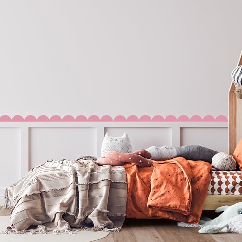 Scallop Border Wall Sticker，Door Edge Scallop Decorative Art Stickers，Scallop Peel and Stick Border，for Nursery, Kids Bedroom Living Room Home Scandinavian Boho Painting Wall Décor. (Silk Pink) - color: Silk Pink