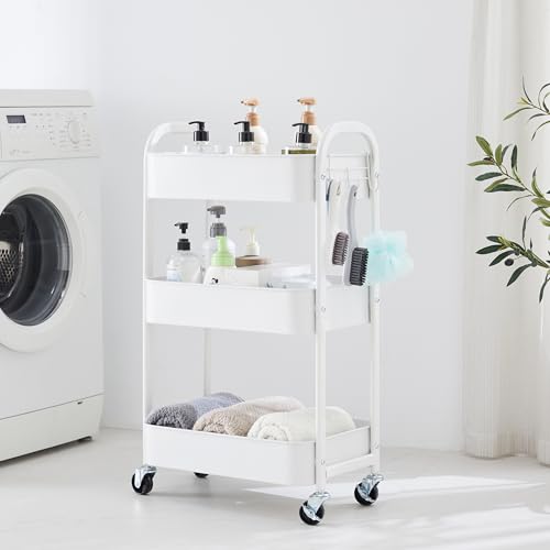 MAX Houser 3-Tier Rolling Utility Cart with Caster Wheels,Easy Assembly, for Kitchen, Bathroom (White) (Pack of 3) - color: White, size: 3-Tier Standard Cart (Pack of 3)
