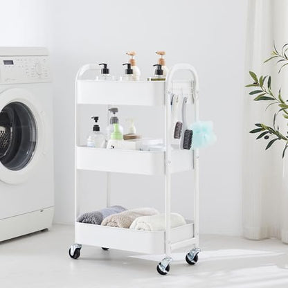 MAX Houser 3-Tier Rolling Utility Cart with Caster Wheels,Easy Assembly, for Kitchen, Bathroom (White) (Pack of 3) - color: White, size: 3-Tier Standard Cart (Pack of 3)