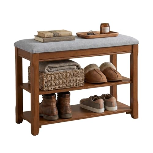 Solid Wood Shoe Rack Bench with Storage, Flip-Top Soft-Close Lid, 23.6" | 550 lbs Max Load, Flip-Top Soft-Close Lid, Adjustable Shelves, Cushioned Entryway Shoe Rack Organizer, Tool-free Assembly - size: 23.6"