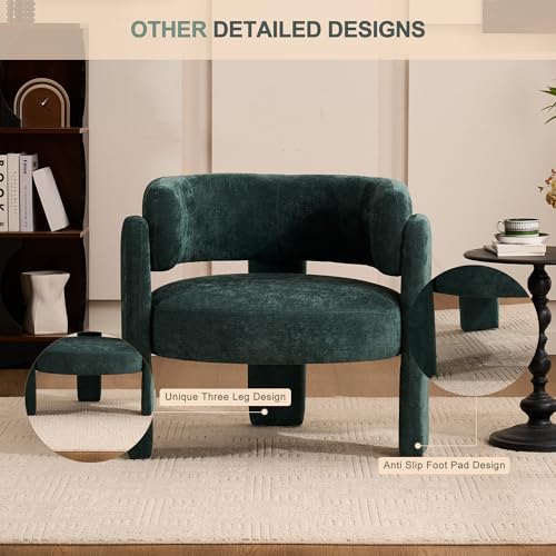 Modern Accent Barrel Chair,Mid Century Single Armchair with Curved Backrest Upholstered Side Reading Chair with 3 Legs Comfy Sherpa Chair for Bedroom Home Office Living Room (Green,Set of 2) - color: Green, size: Set of 2