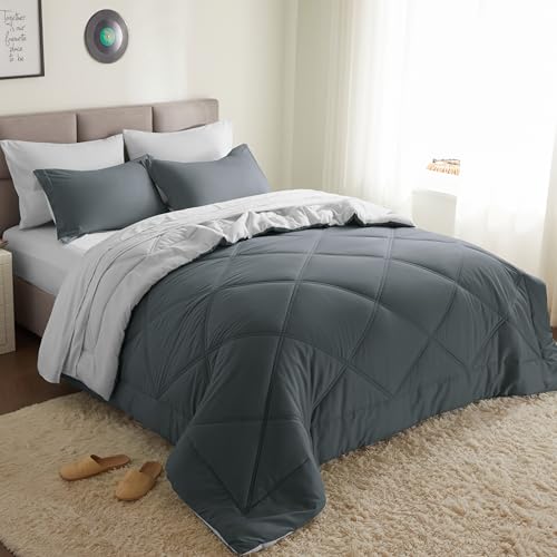 Joiedomi King Size Comforter Set with Sheets Dark Grey, 7 Pieces King Bedding Set with 1 Down Alternative Comforter, 1 Flat Sheet, 1 Fitted Sheet, 2 Pillowcases and 2 Pillow Shams, Bed in a Bag - color: Dark Grey, size: King
