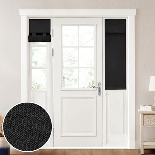 HOMEIDEAS 100% Linen Blackout Sidelight Curtains for Front Door, Side Door Window Curtains, Small Window,Thermal Insulated Covering, 1 Panel, W12 X L40 Inch, Black - color: Black, size: 12"W x 40"L (Pack of 1)