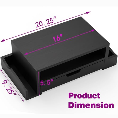 Simple Trending Wood Monitor Stand Riser, Desktop Oraganizer, Black | Desk Organizer and Accessories, Laptop & Printer Stand, Drawer & Pen Holder, for Home Office, 20.25"W x 9.25"D x 5.5"H - size: 20.25"W x 9.25"D x 5.5"H