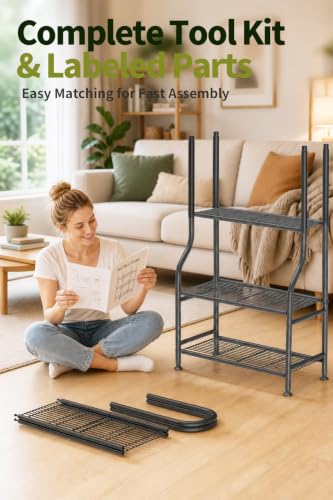 5-Tier Metal Plant Stand - Heavy Duty Indoor Outdoor Flower Shelf for Multiple Pots, 65" Tall Vertical Holder with Adjustable Leveling Feet & Wall-Fixing Kits, Black