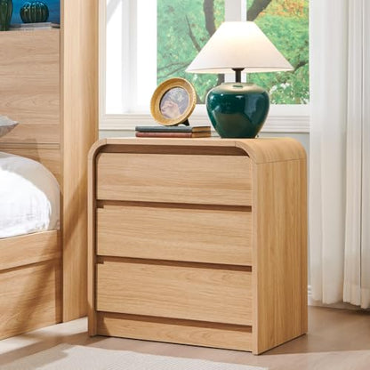 Aitjunz 25" Tall Modern Nightstand with Charging Station, 23.6'' Wide Wood Bedside Table w/3 Storage Drawers, Small Dresser w/Curved Profile Design, End Table for Bedroom, Natural Oak - color: Natural Oak