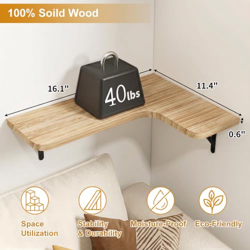 Fixwal Conner Shelves Wall Mounted for Decor, Carbonized Black 5pcs | Solid wood shelf with metal brackets, holds 40 lbs. Optimizes corner storage. Fits bathroom, kitchen, bedroom & living room. - color: 1-carbonized Black