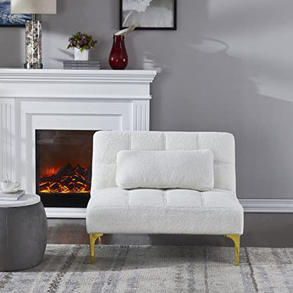 KEVINSPACE 35.5" Modular Sectional Sofa Couch, 1 Seater Cozy Portable Couches, Living Room, Single Chair, Modern Convertible Couch Teddy Fabric Sofa with Pillow, Gold Legs for Small Spaces 1PCS White - color: 1pcs White