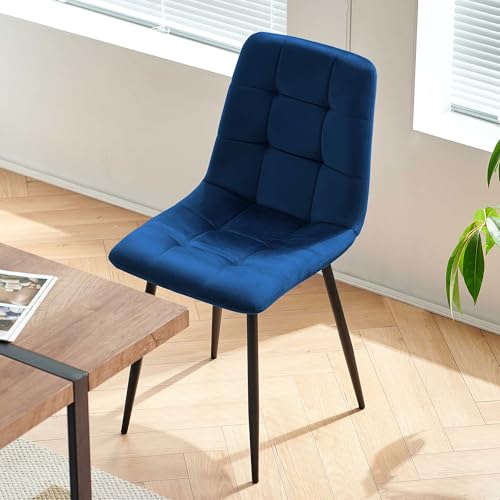Homedot Dining Chairs Set of 2, Modern Kitchen Chairs Upholstered Velvet Guest Reception Side Chairs Tufted with Metal Legs for Bedroom Living Room Vanity, Navy Blue - color: Navy Blue, size: 2*Chair