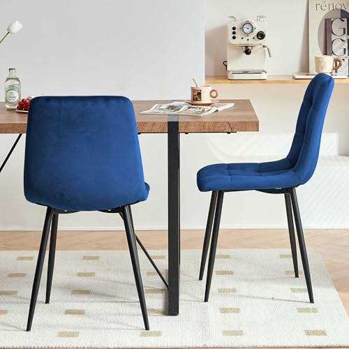 Homedot Dining Chairs Set of 2, Modern Kitchen Chairs Upholstered Velvet Guest Reception Side Chairs Tufted with Metal Legs for Bedroom Living Room Vanity, Navy Blue - color: Navy Blue, size: 2*Chair