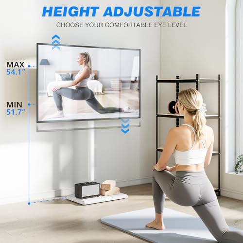 Rfiver Floor TV Stand with Mount for 32-65 inch TVs up to 88 lbs, Swivel Height AdjustableTV Floor Stand, Tall TV Stand with Wood Base, Saving Space Design for Living Room, Bedroom and Corner - color: Snow White