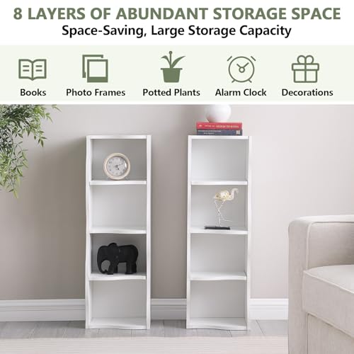 Skinny Tall Bookshelf, 8 Tiers Ultra Slim Bookshelf, Tall Narrow Bookcases, for Living Room, Office, Small Space, Adjustable Shelves, A Wavy Border Design, 11.6'' X 9.3'' X 70.9'' (White) - color: White