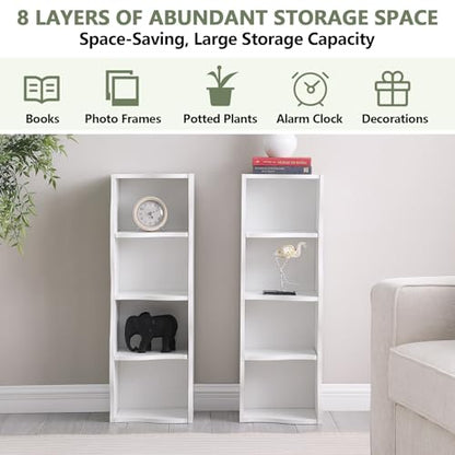Skinny Tall Bookshelf, 8 Tiers Ultra Slim Bookshelf, Tall Narrow Bookcases, for Living Room, Office, Small Space, Adjustable Shelves, A Wavy Border Design, 11.6'' X 9.3'' X 70.9'' (White) - color: White