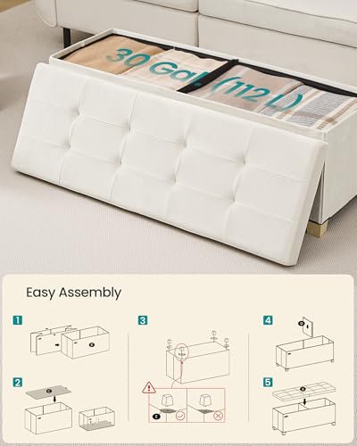 SONGMICS Storage Ottoman Bench with Legs, Folding Ottoman Foot Rest with Flipping Lid, Bench with Storage, for Living Room, Bedroom, Entryway, Velvet, 43.3 Inches, Cappuccino Beige ULSF083LH01 - color: Cappuccino Beige, style: with Flipping Lid