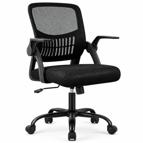 Ergonomic Office Chair, Home Office Desk Chair, Breathable Mesh Desk Chair with Adjustable Lumbar Support and Flip-up Armrests, Game Chairs, 360° Swivel Desk Chairs for Conference, Meeting Room(Blank) - color: Black