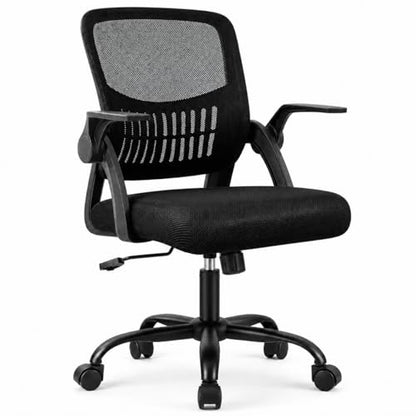 Ergonomic Office Chair, Home Office Desk Chair, Breathable Mesh Desk Chair with Adjustable Lumbar Support and Flip-up Armrests, Game Chairs, 360° Swivel Desk Chairs for Conference, Meeting Room(Blank) - color: Black