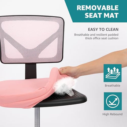 OLIXIS Armless Home Office Chair, Ergonomic Small Desk Chair | Mesh Back, Removable Washable Foam Cushion, Height Adjustable, Rolling Swivel Wheels, Small Space, Pink - color: Pink