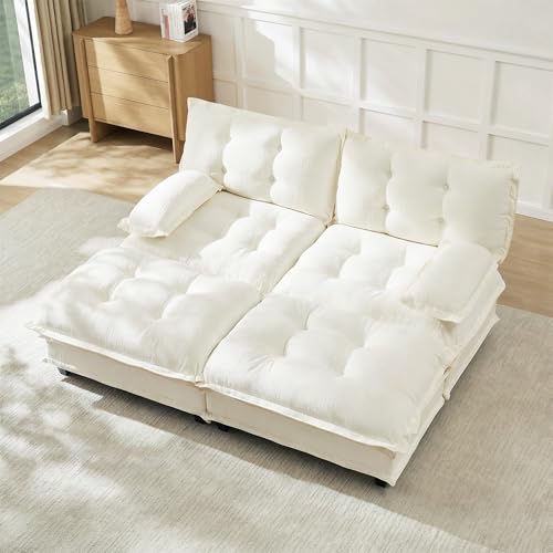 Deep Loveseat Couch with Ottomans,Modular Sectional 2 Seater Cloud Sofa with Ottoman,Tufted Chenille Double Chaise Sofas,Modern Lounger Couches for Living Room Small Spaces - color: Beige, size: 2+2