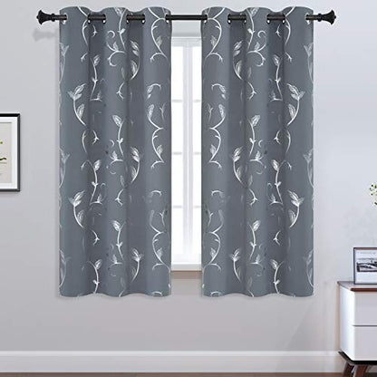 BUHUA Room Darkening Curtains Vine Print Window Blackout Curtains Thermal Insulated Curtains for Kids Room 38W×54L Light Grey 1 Pair - color: Light Grey, size: 38"W x 54"L (Pack of 2)