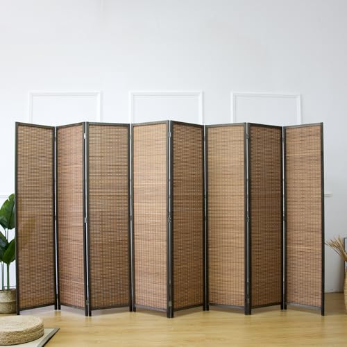 8 Panel Bamboo Room Divider - Natural Brown 5.6 ft Tall Folding Privacy Screen, Freestanding Partition Wall for Room Separation (67" H x 122.8" W) - color: Brown, size: 8 Panel