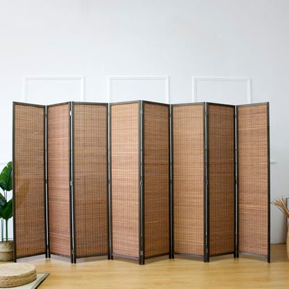 8 Panel Bamboo Room Divider - Natural Brown 5.6 ft Tall Folding Privacy Screen, Freestanding Partition Wall for Room Separation (67" H x 122.8" W) - color: Brown, size: 8 Panel