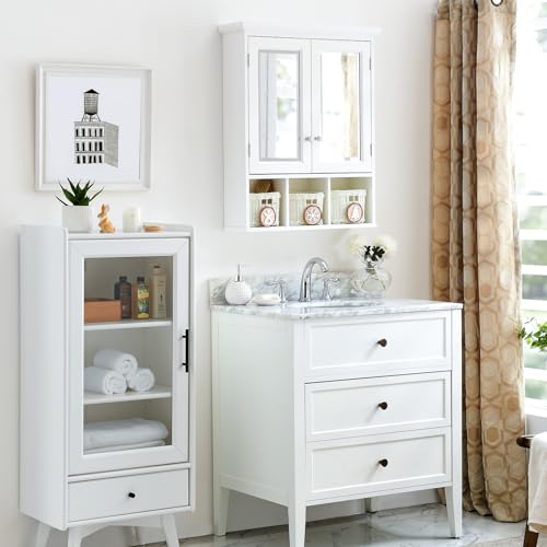 Medicine Cabinet, Bathroom Organiser, Wall Mounted Bathroom Cabinet with Mirror with 2 Adjustable Shelves and 3 Storage Baskets for Laundry Room, Kitchen