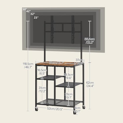 HOOBRO Small TV Stand with Wheels and Mount for 50 Inch TVs, Mobile Rolling TV Stand with Storage Shelves, Small Entertainment Center, for Living Room, Bedroom, Study, Rustic Brown BF37DS01 - color: Rustic Brown + Black
