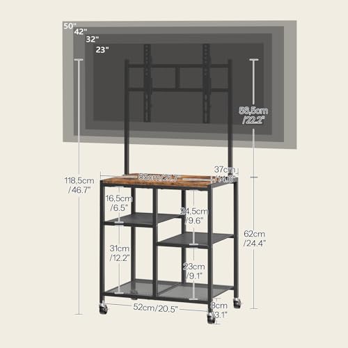 HOOBRO Small TV Stand with Wheels and Mount for 50 Inch TVs, Mobile Rolling TV Stand with Storage Shelves, Small Entertainment Center, for Living Room, Bedroom, Study, Rustic Brown BF37DS01 - color: Rustic Brown + Black