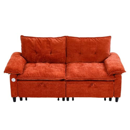73" Plush Velvet Convertible Loveseat Sleeper Sofa Bed, Loveseat Convertible with Hidden Mattress, Sofa Bed Couch Simple Assembly for Small Apartment and Guest Space, Orange - color: Orange