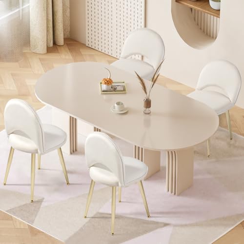 Vanity Chair with Adjustable Backrest, Velvet Upholstery Armless Makeup Stool, White Vanity Stool with Gold Metal Legs for Bedroom Living Room Kitchen Dinning Room (Velvet White) - color: Gold and Off White